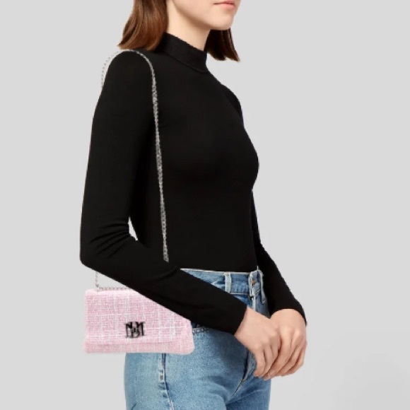 Badgley Mischka pink tweed crossbody purse - Picture 2 of 14